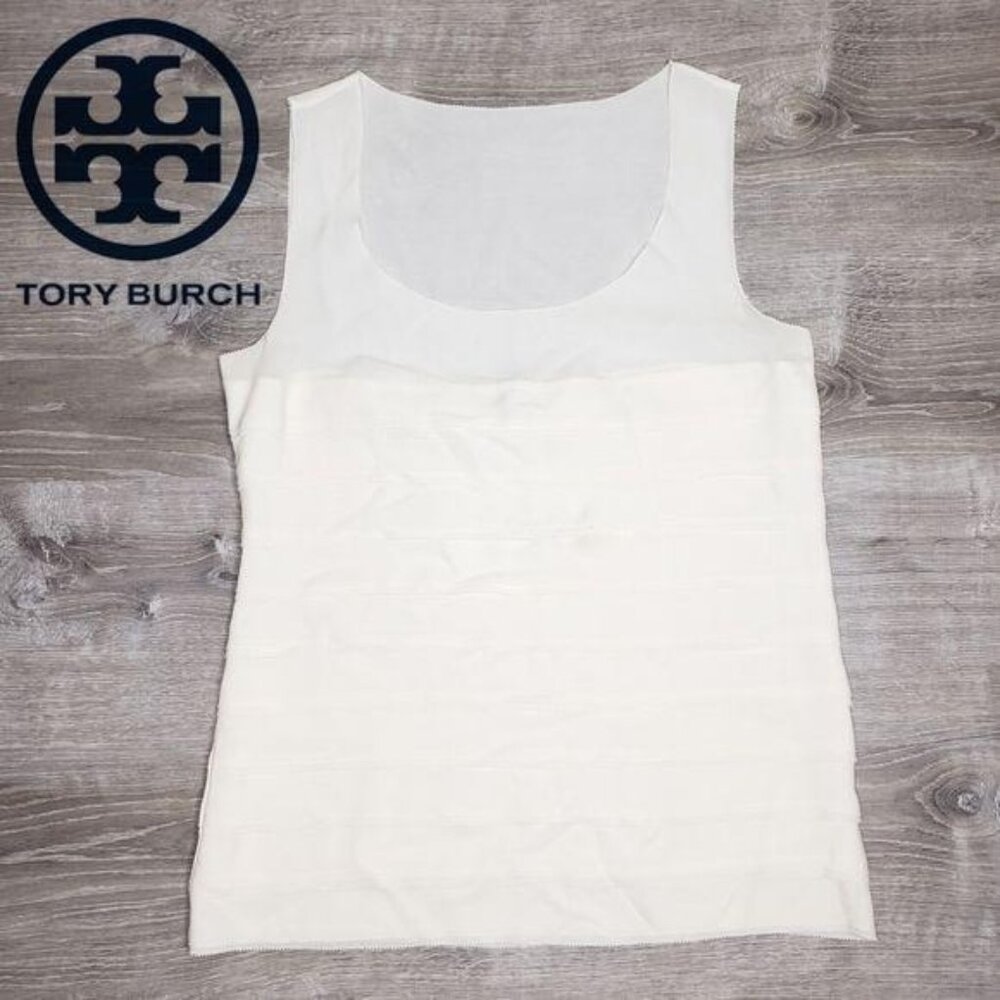 Tory Burch layered ivory Oriena top 100% silk